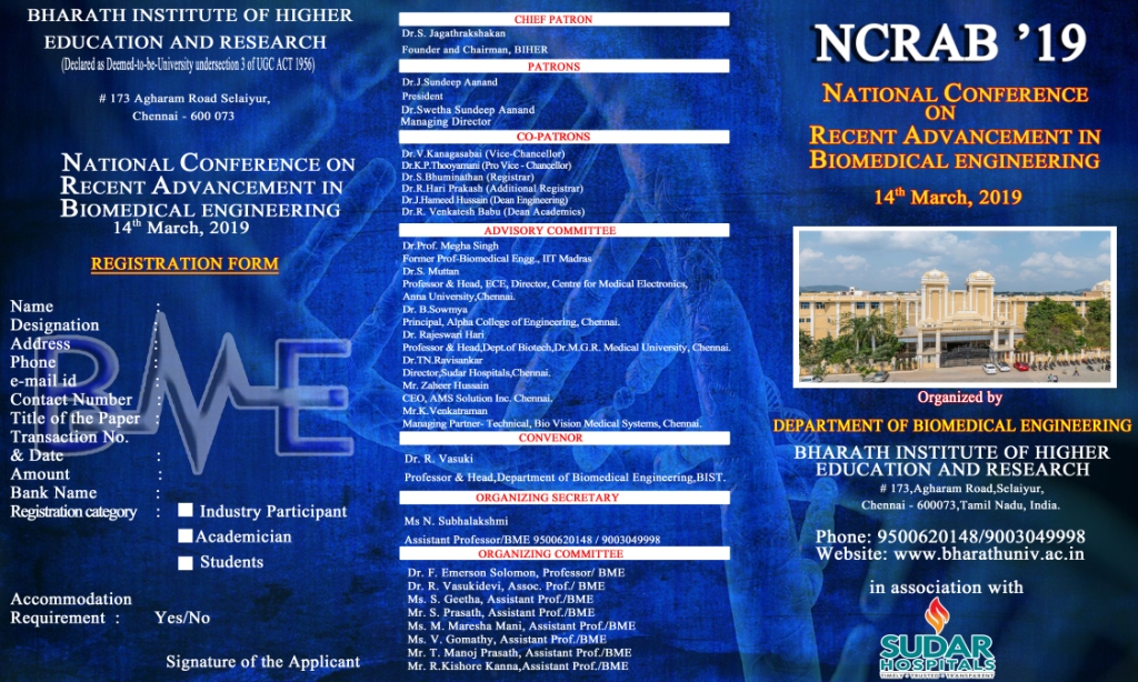 National Conference on Recent advancement in Biomedical Engineering 2019